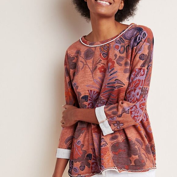 ANTHROPOLOGIE Saturday Sunday Colleen Babydoll Sweatshirt Terracotta Motif NWOT - Picture 1 of 8